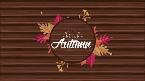 hello autumn lettering with wooden circular frame