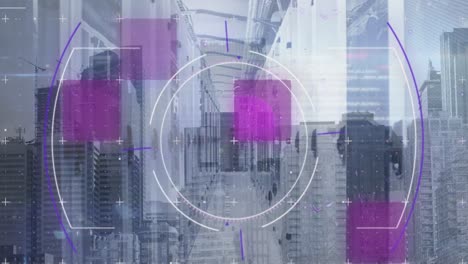 animación del procesamiento de datos en el paisaje urbano y los servidores informáticos