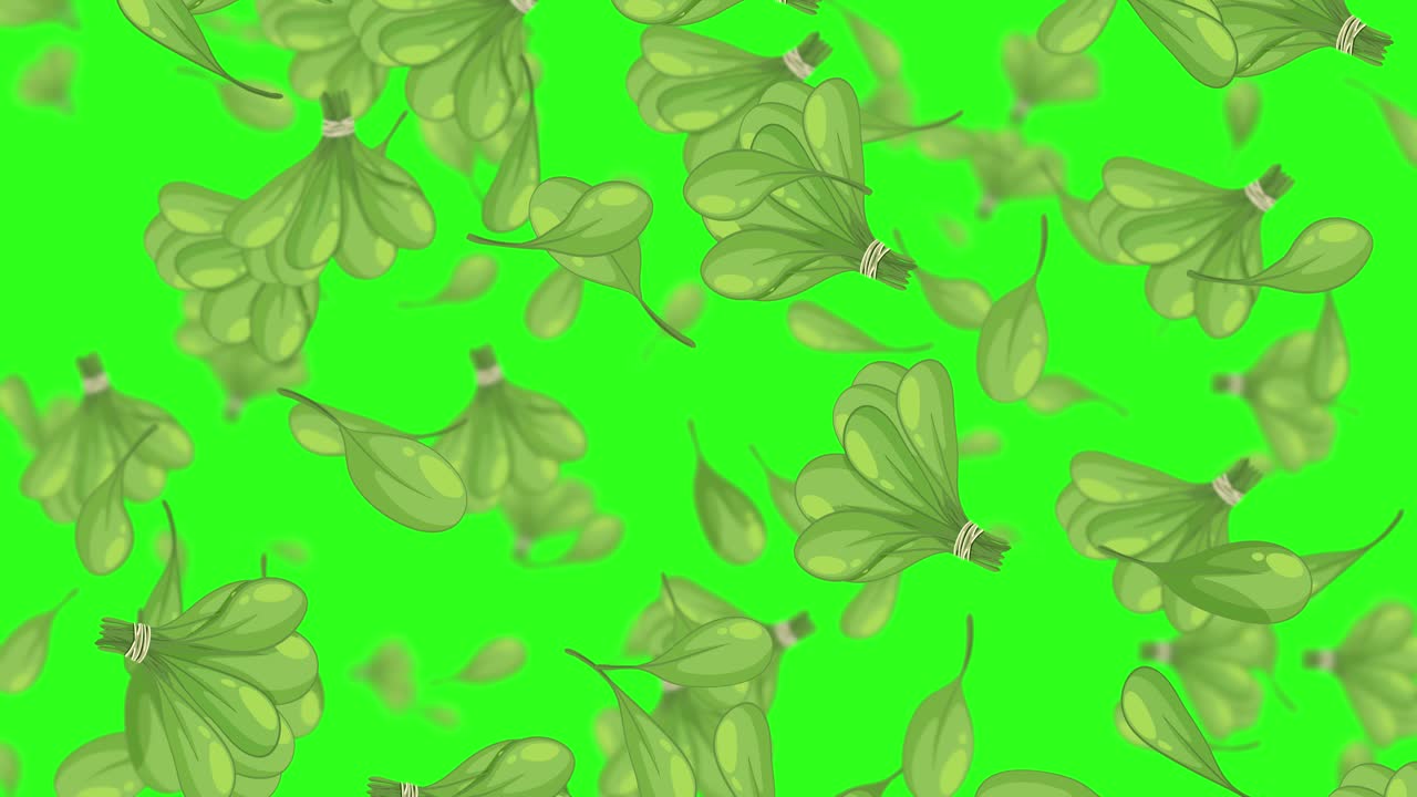 los paquetes de espinacas que caen en la pantalla verde