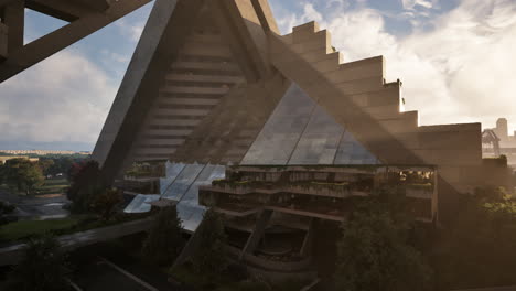 el edificio futurista de la pirámide de vidrio