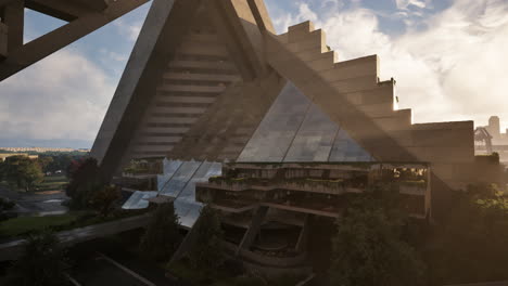 futuristic glass pyramid building