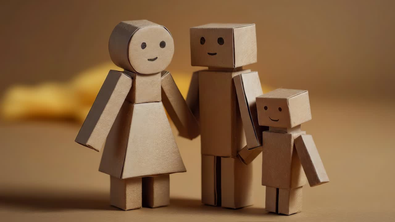 Famiglia di cartone che si tiene per mano e sorride