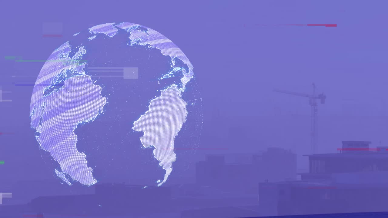 도시 풍경 위의 지구의 애니메이션