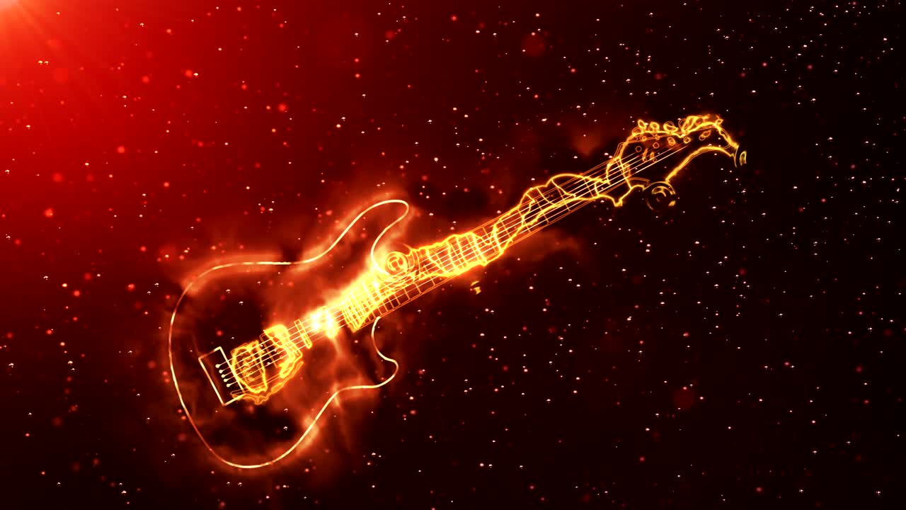 불타는 전기 기타의 스타일화된 애니메이션 이미지
