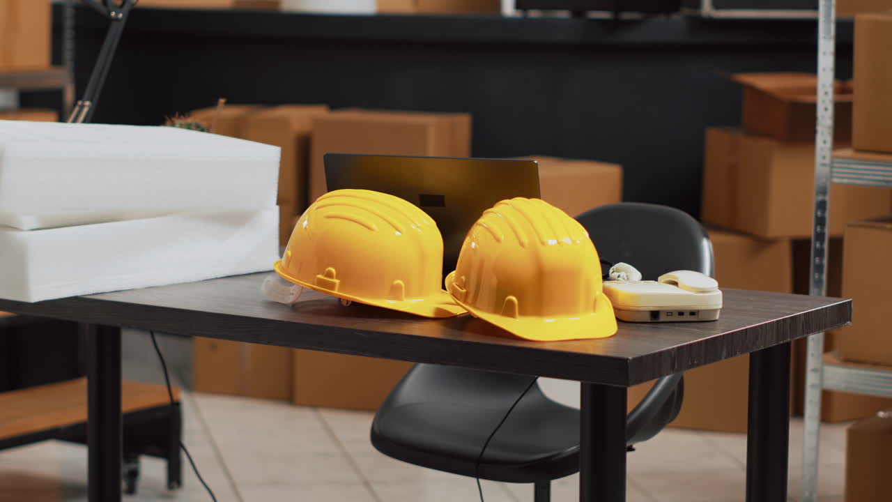 Boxes and Helmets on a Desk