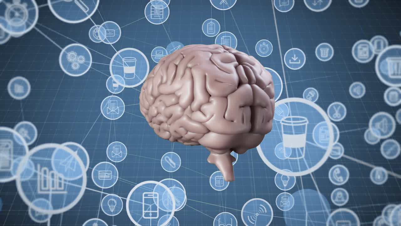 cerebro giratorio con iconos