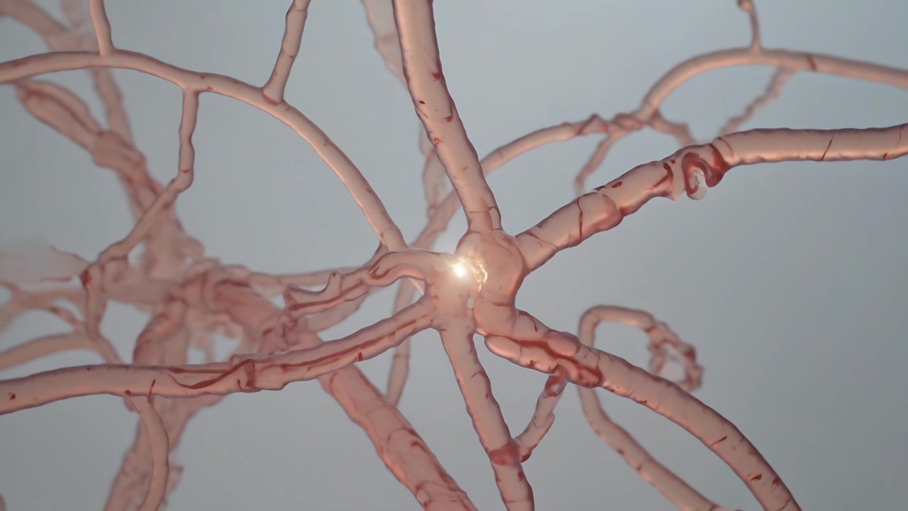 Activating neuron brightening with point rising at soma and emitting glow in lab, lighting branches