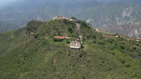 Chicamocha-National-Park-cable-car-station-at-the-top-of-the-hill-aerial-footage-Colombia-san-Gil-Santander-department