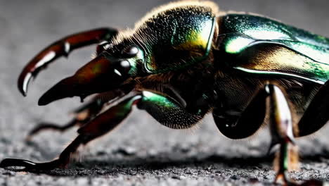 macro close-up of an iridescent green beetle