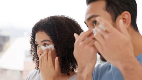 couple beauty, face mask and eye treatment