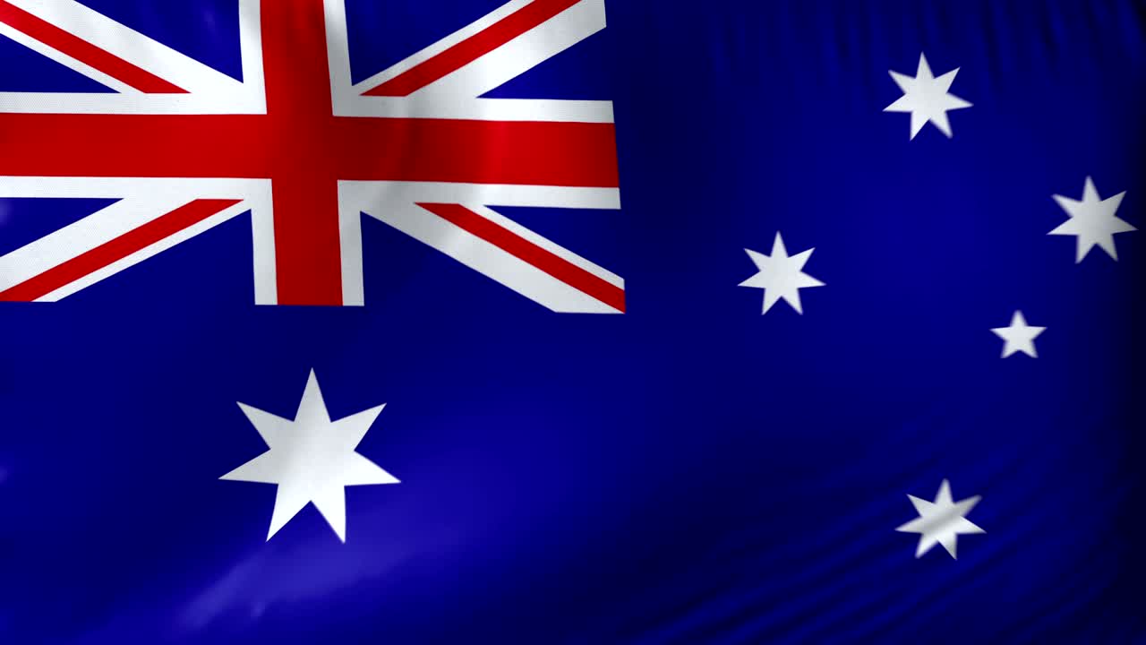오스트레일리아의 국기: 이 없는 루핑 4k 완전 현실적인 오스트레일리아 국기가 배경에 흔들리고 있습니다.