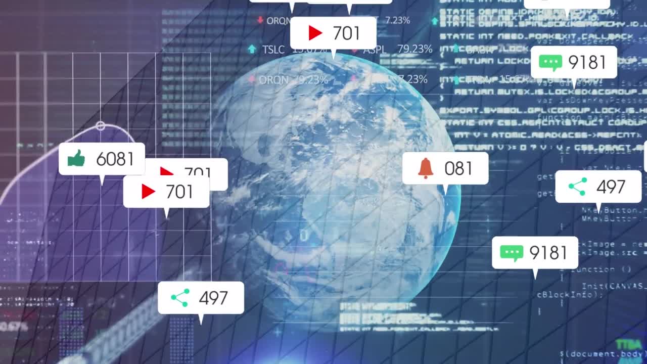 animación del procesamiento de datos de las redes sociales en todo el mundo