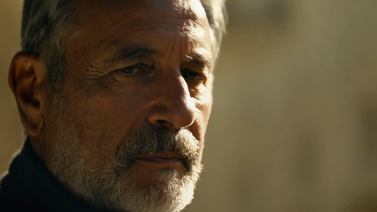 retrato de un hombre mayor serio con barba gris y bigote