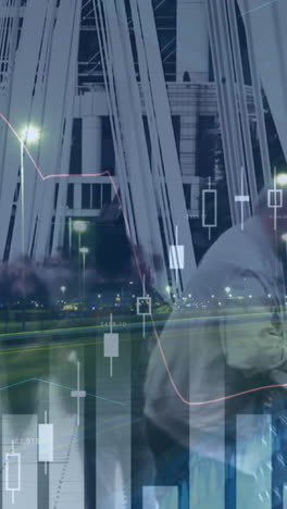 animación del procesamiento de datos financieros sobre una ciudad ocupada