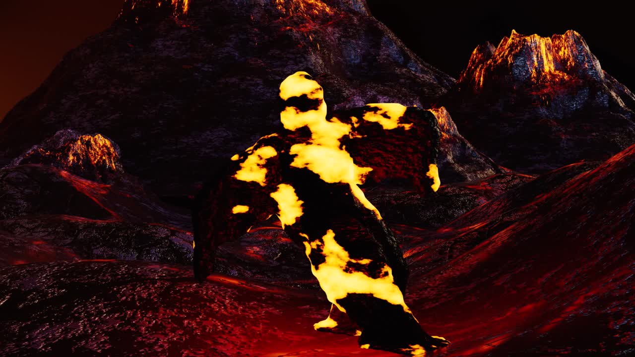 녹은 마그마 괴물 춤, 합 춤, 고립, 3d 렌더링