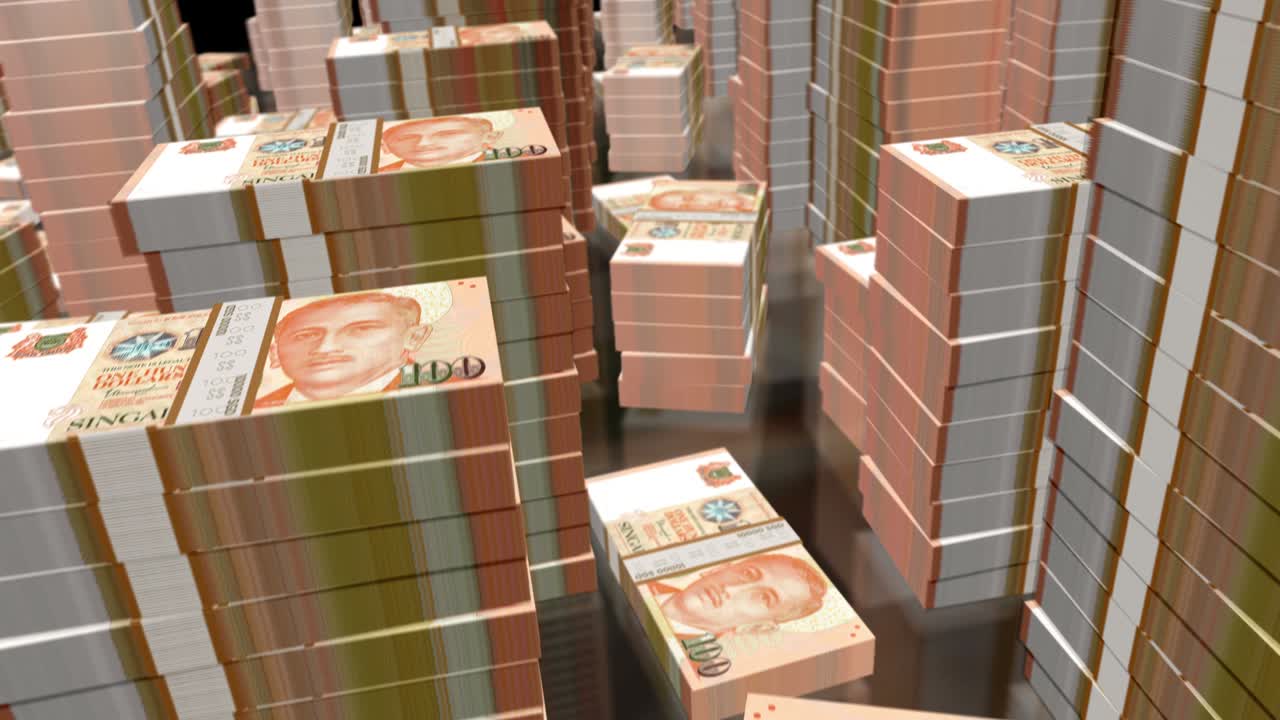 3d 비행 싱가포르 달러 돈 지폐  루프 애니메이션