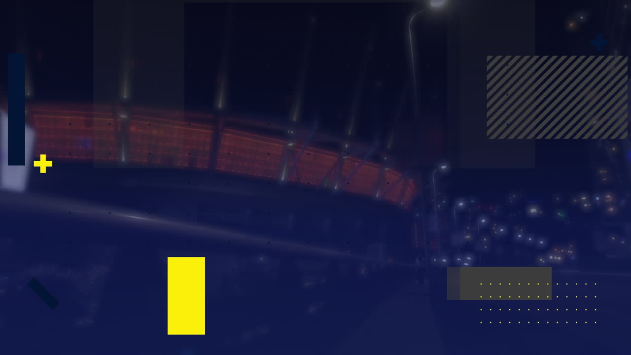 Animation of shapes over cityscape