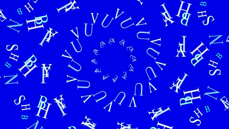 abstract circles of rotating letters on blue
