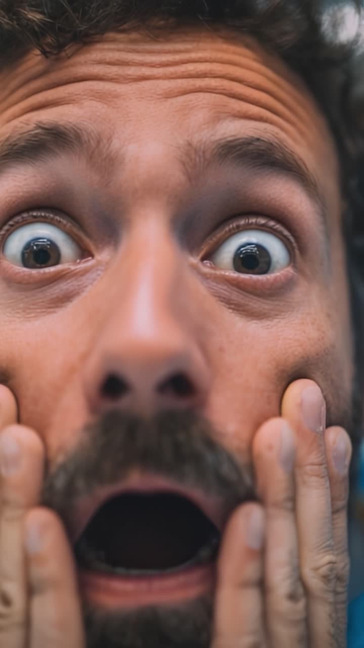 Astonished Expression Captured in Two Frames: An Intense Moment of Surprise and Shock with Wide Eyes and Open Mouth, Emphasizing Genuine Emotions