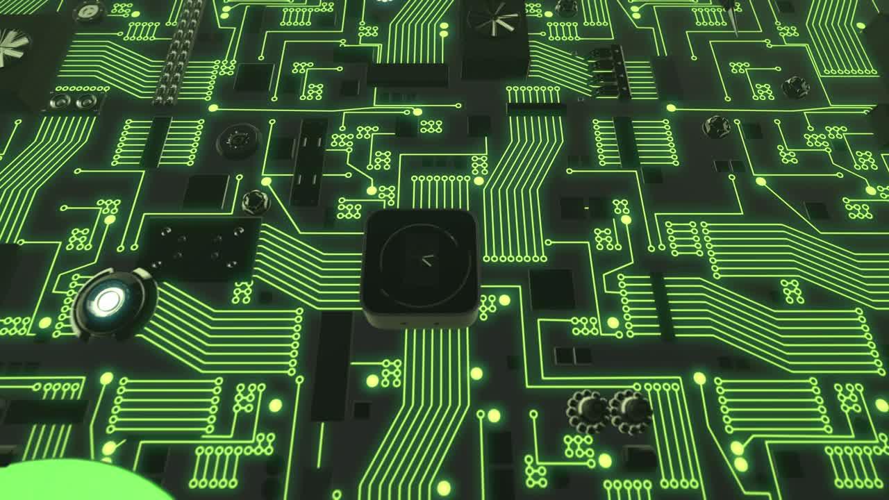 보안 아이콘이 있는 초록색으로 조명된 미래의 회로판