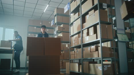 warehouse workers handling packages and inventory