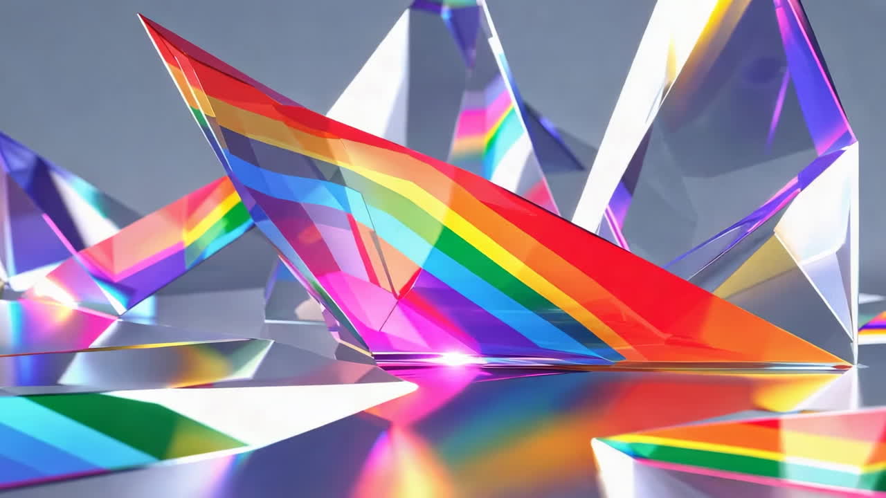 Abstract Prisms Refracting Light into Rainbow Colors