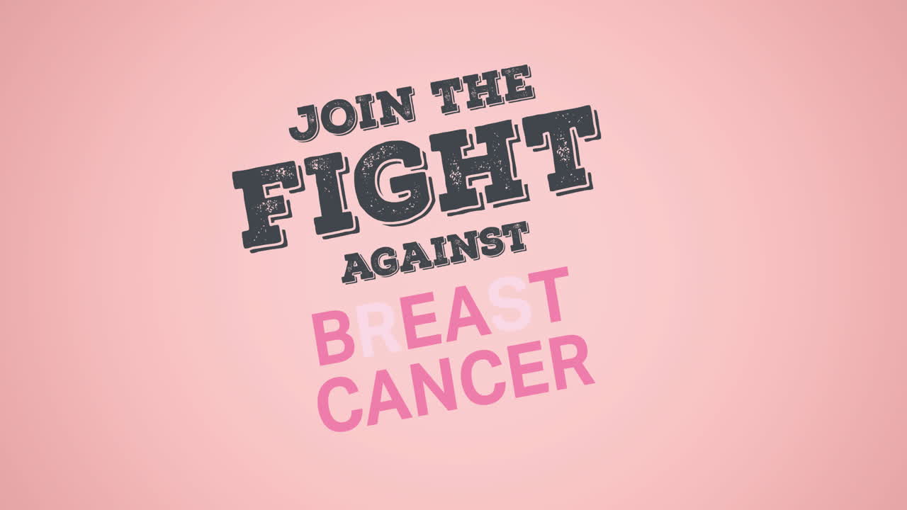 핑크색 리본 로고와 핑크색 배경에 나타나는 유방암 텍스트의 애니메이션