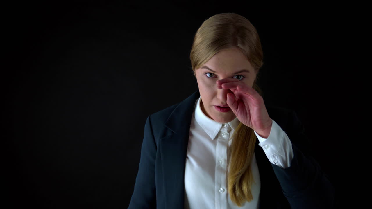 Scared business woman ready to take chalange and find solution to her problems