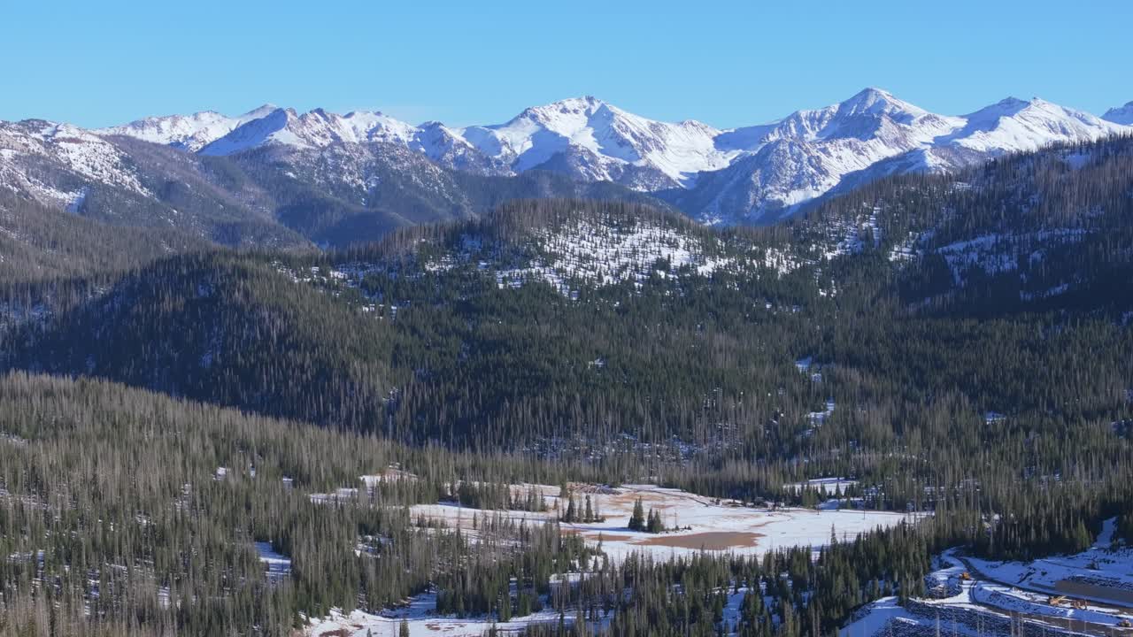 Scenic winter view of Wolf Creek Pass, snow-covered mountains and forest