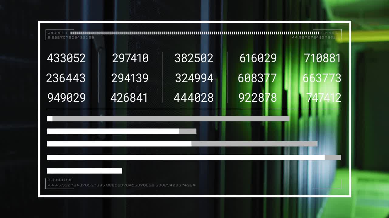 animación de la interfaz con el procesamiento de datos contra la sala de servidores de computadoras
