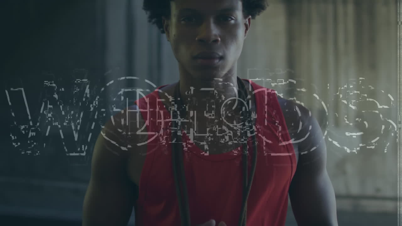 animación de texto de saludo sobre un deportista biracial