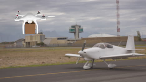 avión no tripulado que lleva una caja y un avión