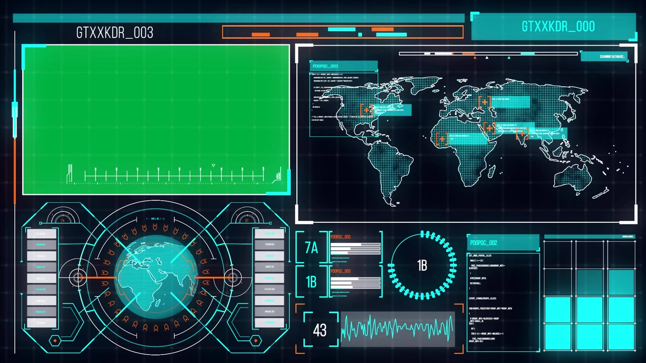 Animation of data processing and statistics recording on digital interface and world map