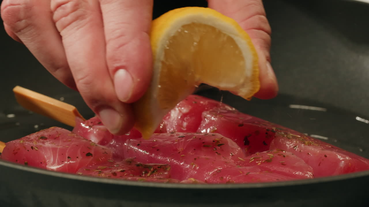 Preparing Lemon-Grilled Tuna Skewers