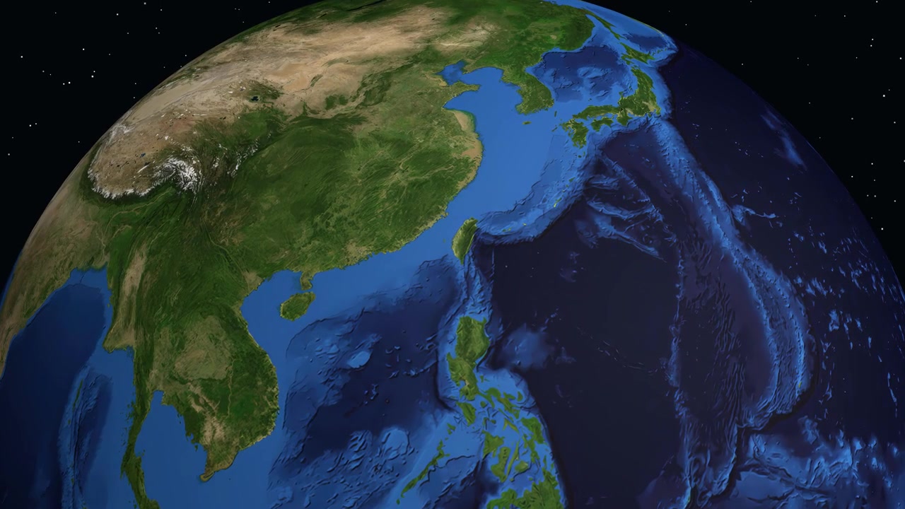 Animazione digitale che zooma dallo spazio a Kaohsiung, Taiwan, con statistiche sulla popolazione e un indicatore di posizione.