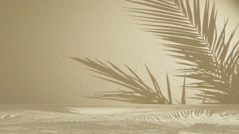 Light-orange-textured-wall-with-palm-frond-shadow-waving-in-wind-on-back