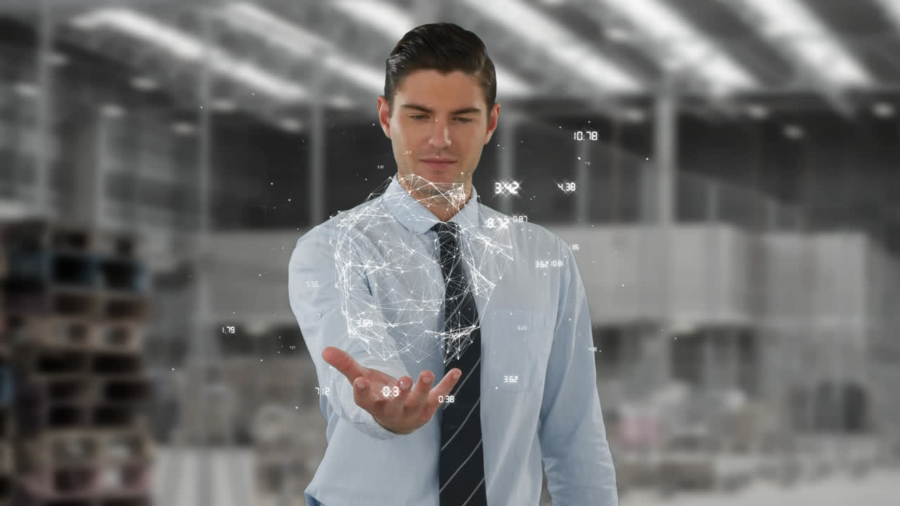 hombre de negocios en la oficina con globo digital