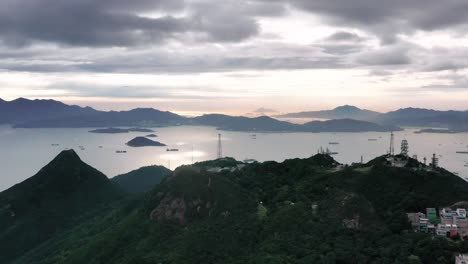 Aerial-view-of-Sharp-Peak,-countryside-and-hiking-route-in-Sai-Kung,-Hong-Kong