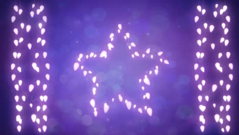 Leuchtender-Stern-Und-Lichterketten-Auf-Violettem-Hintergrund