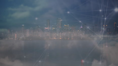 animation of network of connections over cityscape