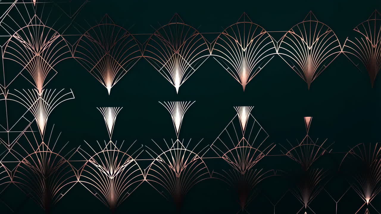 Art Deco Geometric Metallic Pattern on Dark Green Background