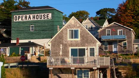 an opera house in a lobster village is located on a hillside in stonington maine