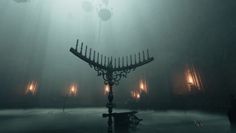 a dark and mysterious church interior