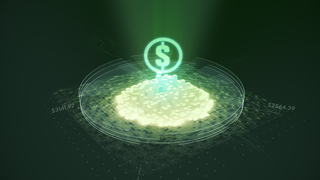 Sinal de Dólar Digital com Dados Financeiros Crescentes