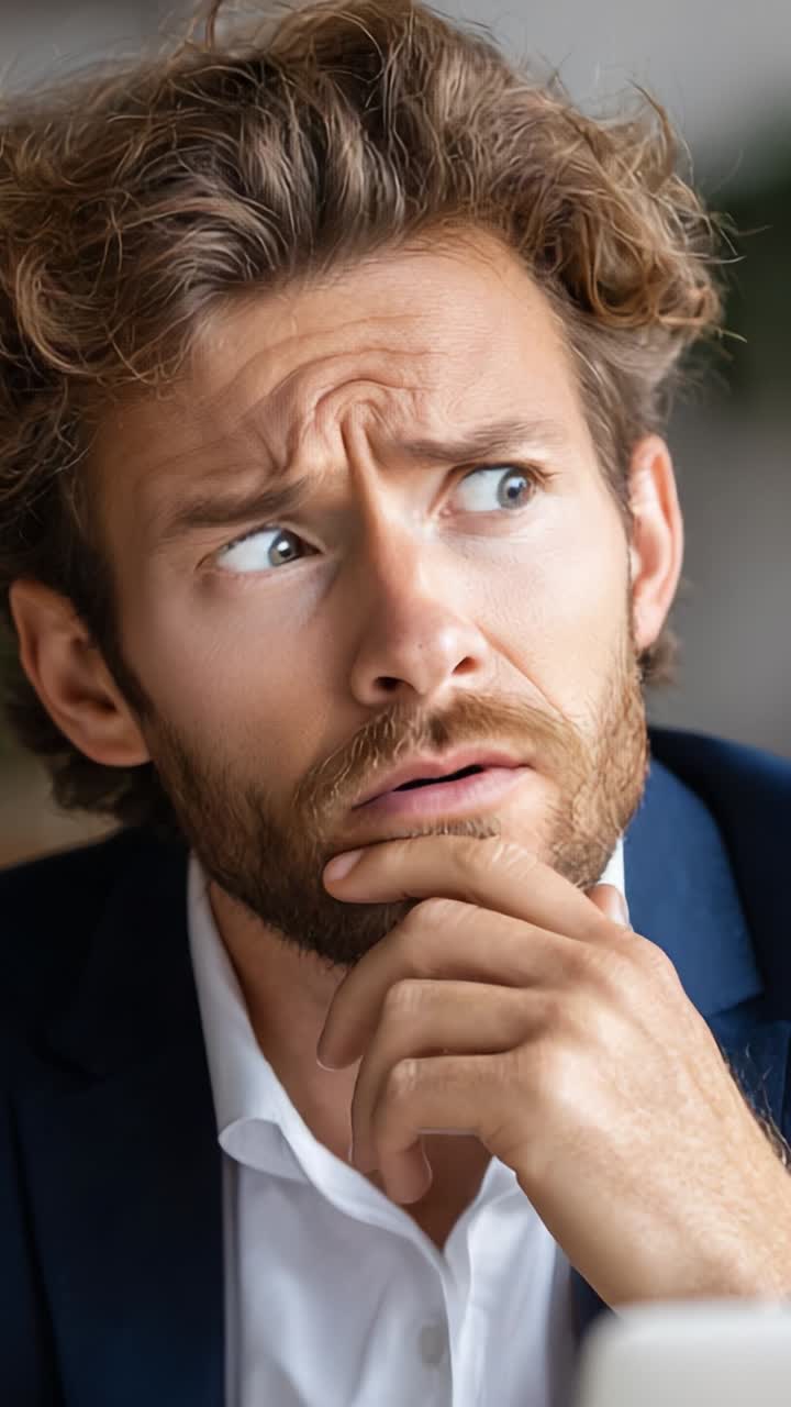 A Thoughtful Professional Pondering Decisions, Captured in Two Frames Reflecting Contemplation and Concern, Unveils the Inner World of Choices and Reflections