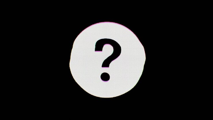 A solid fill question mark icon glitches in, distorts and wavers for a few seconds, and then glitches out