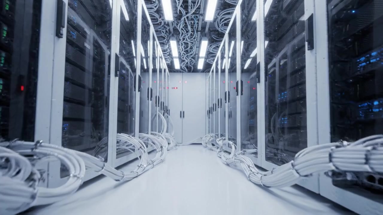 Modern Data Center with Neat Cabling and Advanced Server Racks: A Glimpse Inside High-Tech Infrastructure for Cloud Computing and Data Management Systems