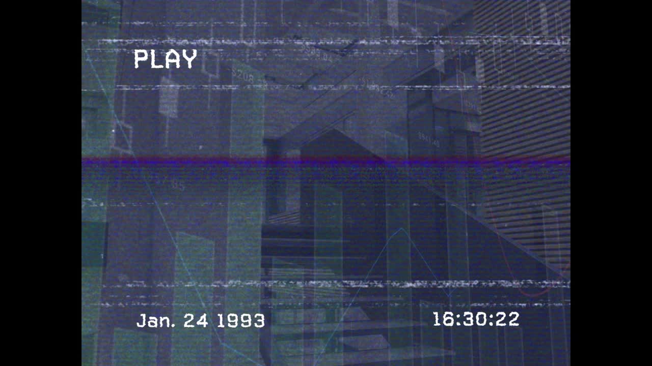 Animation of video tape with glitch over caucasian businessman walking in office