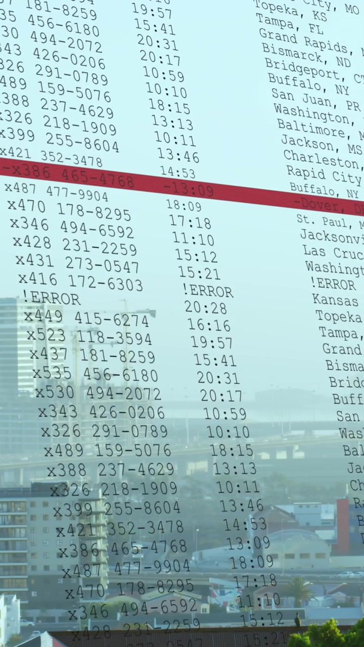 Animation of data processing over cityscape