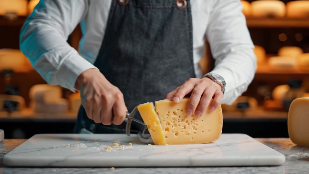 Preparazione di Formaggi Artigianali: Un Approccio Pratico e Abile al Taglio e al Servizio di Formaggi Deliziosi in un Contesto Culinario con Enfasi sull'Artigianalità